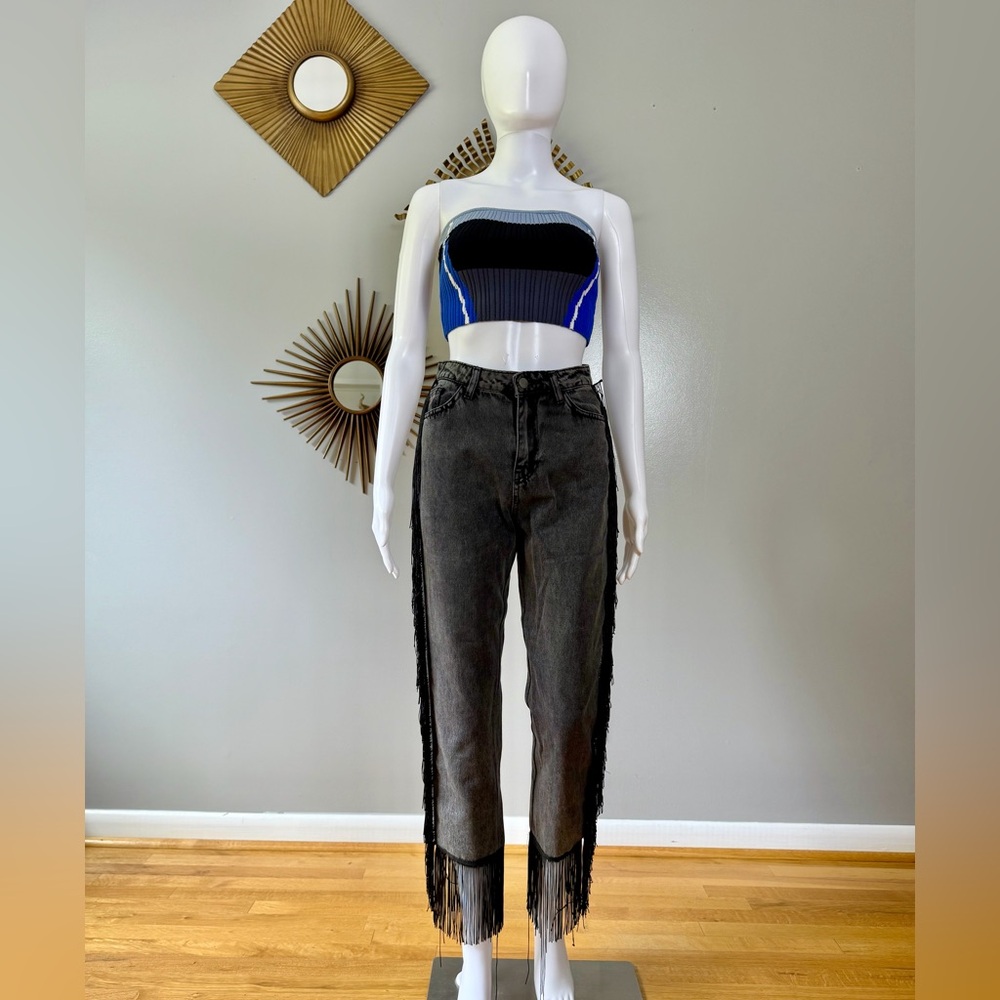 Nasty Gal Black Fringe Cropped Jeans